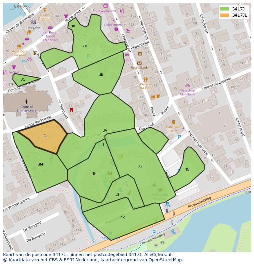Afbeelding van het postcodegebied 3417 JL op de kaart.