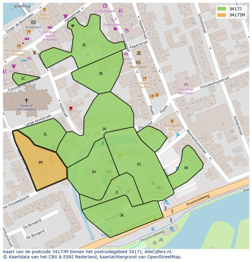 Afbeelding van het postcodegebied 3417 JM op de kaart.