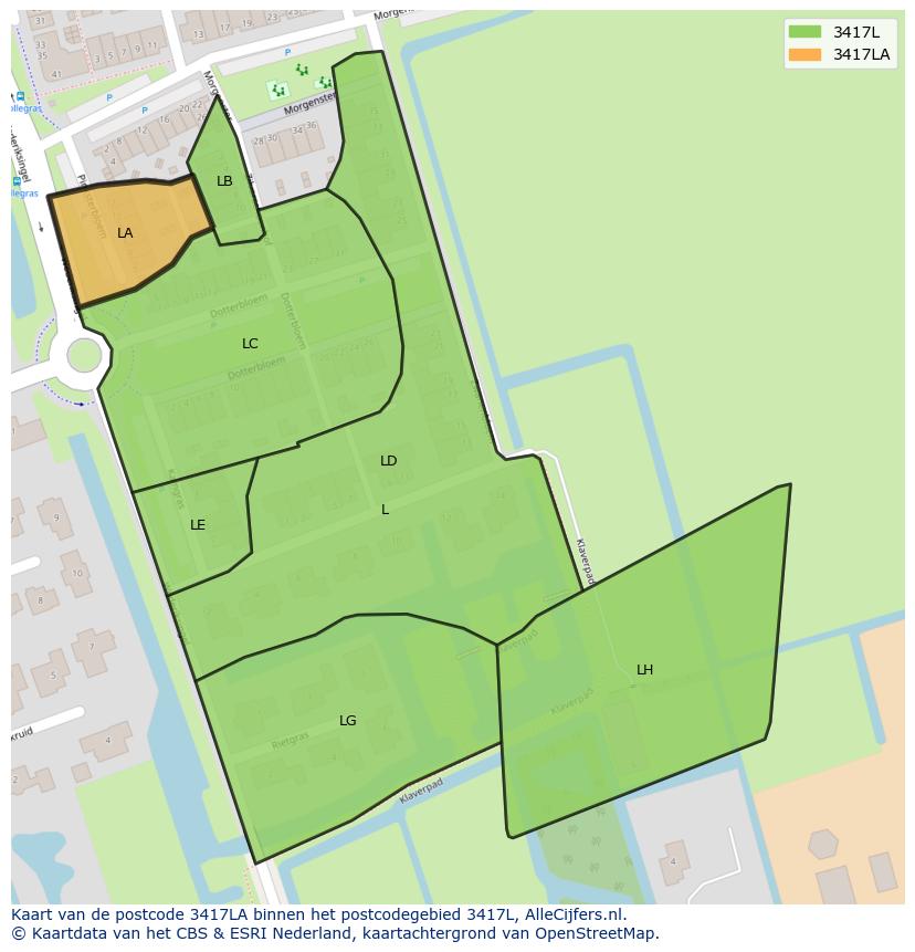 Afbeelding van het postcodegebied 3417 LA op de kaart.