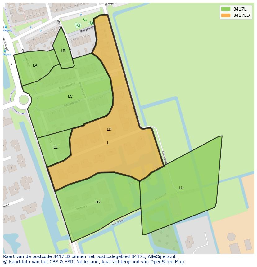 Afbeelding van het postcodegebied 3417 LD op de kaart.