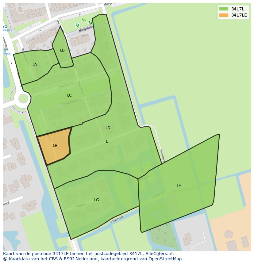 Afbeelding van het postcodegebied 3417 LE op de kaart.