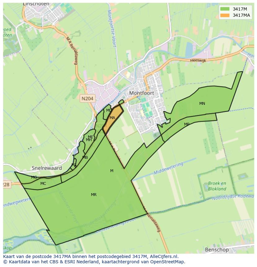 Afbeelding van het postcodegebied 3417 MA op de kaart.