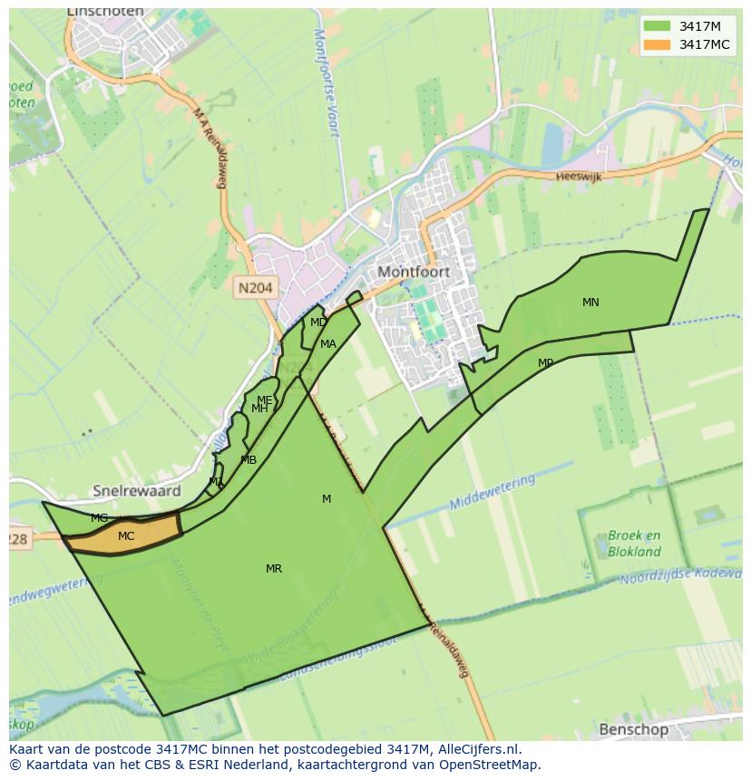 Afbeelding van het postcodegebied 3417 MC op de kaart.