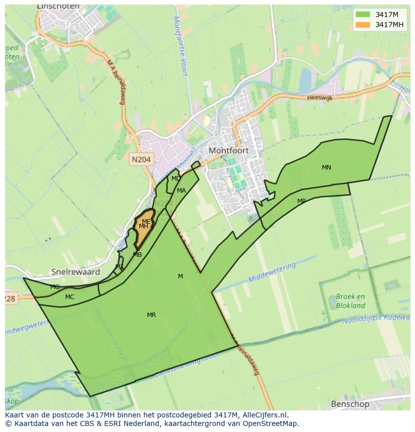Afbeelding van het postcodegebied 3417 MH op de kaart.
