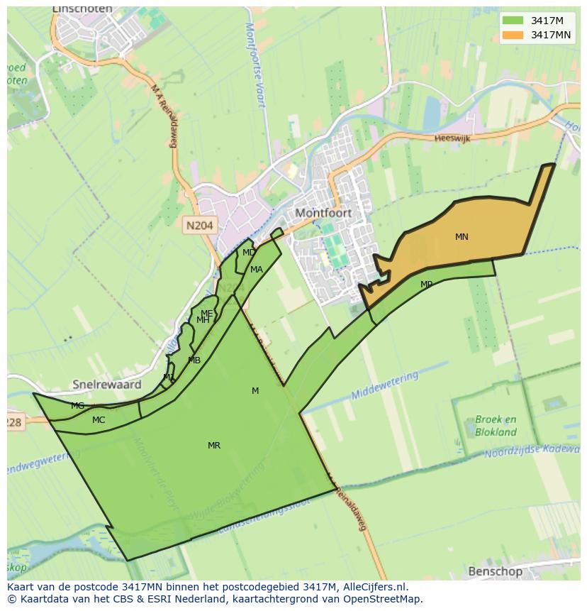 Afbeelding van het postcodegebied 3417 MN op de kaart.