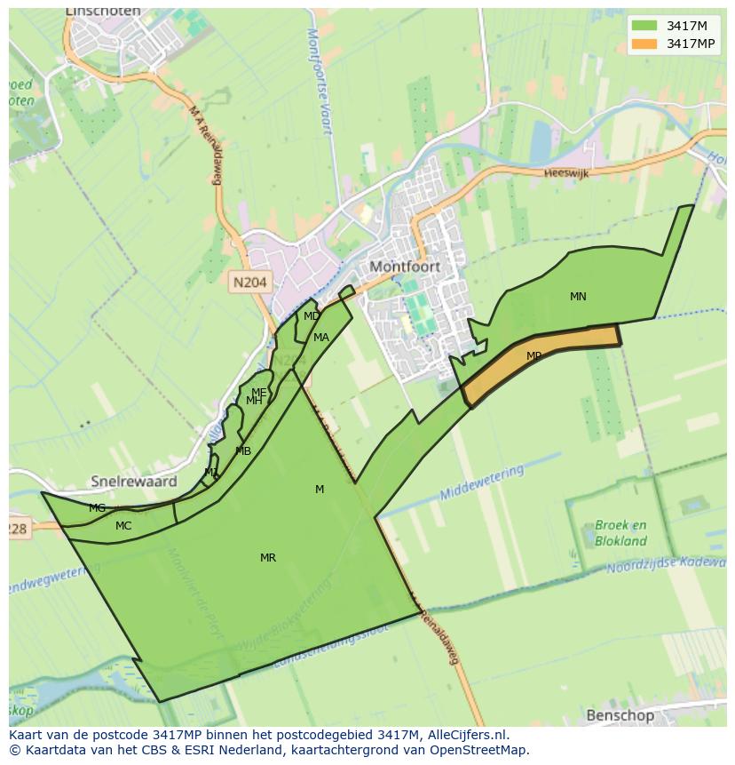 Afbeelding van het postcodegebied 3417 MP op de kaart.