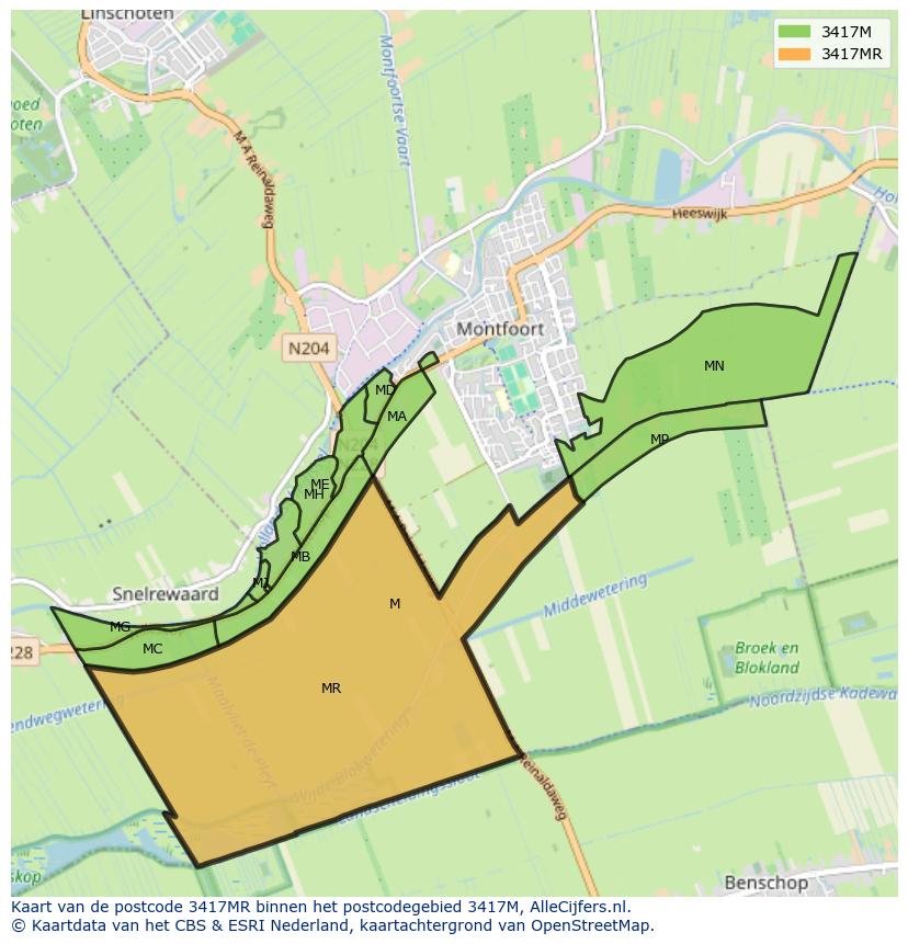 Afbeelding van het postcodegebied 3417 MR op de kaart.
