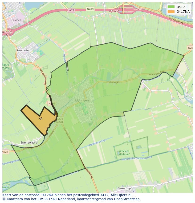 Afbeelding van het postcodegebied 3417 NA op de kaart.