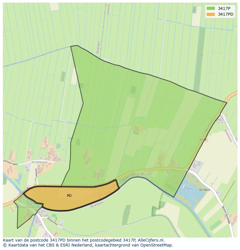 Afbeelding van het postcodegebied 3417 PD op de kaart.
