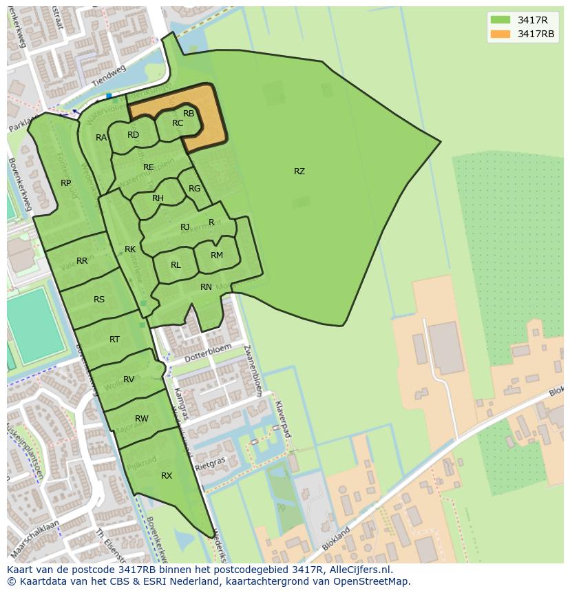 Afbeelding van het postcodegebied 3417 RB op de kaart.