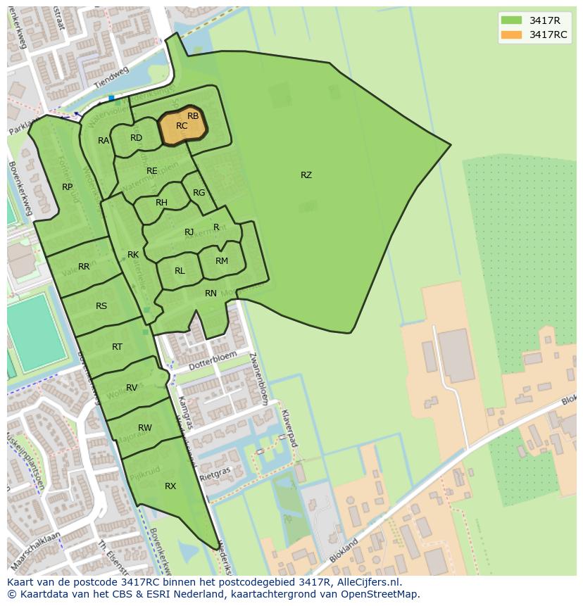 Afbeelding van het postcodegebied 3417 RC op de kaart.
