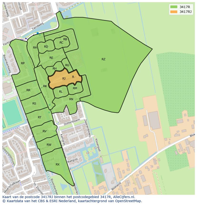 Afbeelding van het postcodegebied 3417 RJ op de kaart.