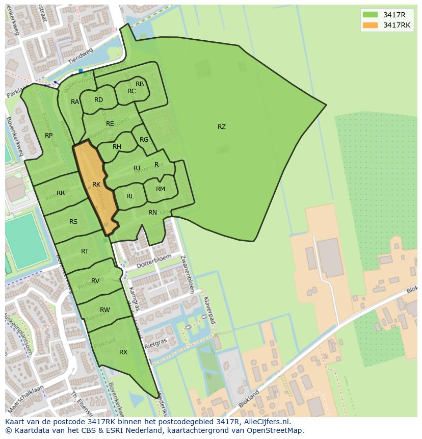 Afbeelding van het postcodegebied 3417 RK op de kaart.