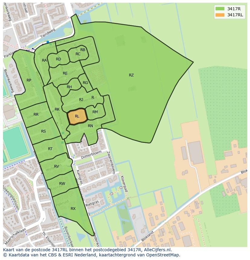 Afbeelding van het postcodegebied 3417 RL op de kaart.