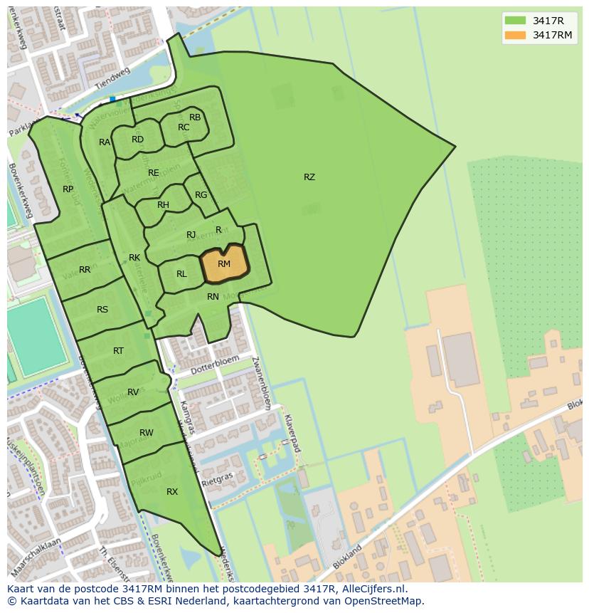 Afbeelding van het postcodegebied 3417 RM op de kaart.