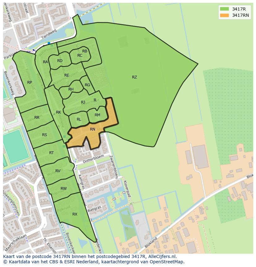 Afbeelding van het postcodegebied 3417 RN op de kaart.