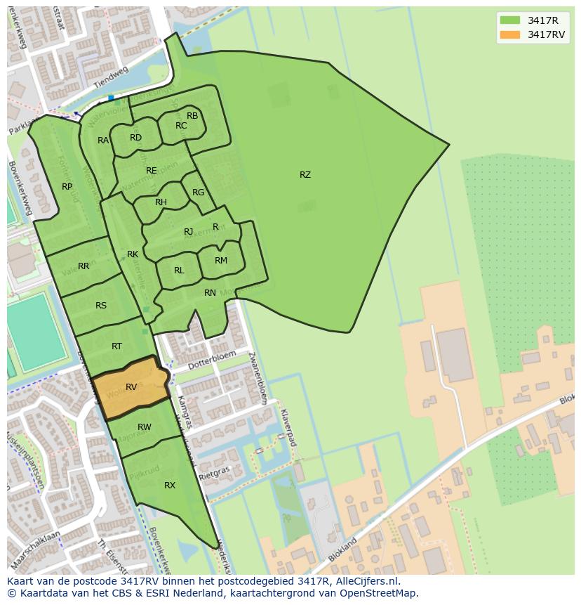 Afbeelding van het postcodegebied 3417 RV op de kaart.