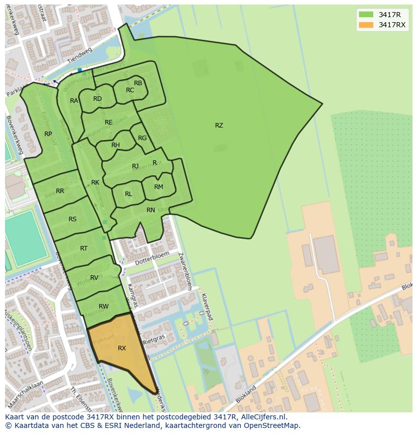 Afbeelding van het postcodegebied 3417 RX op de kaart.