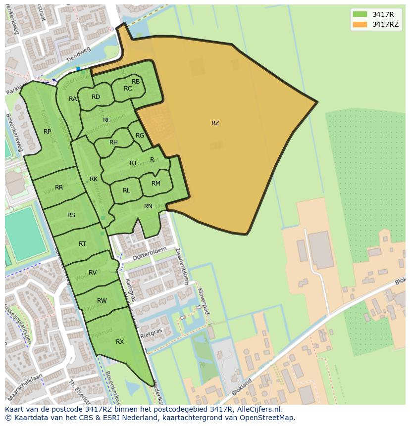 Afbeelding van het postcodegebied 3417 RZ op de kaart.