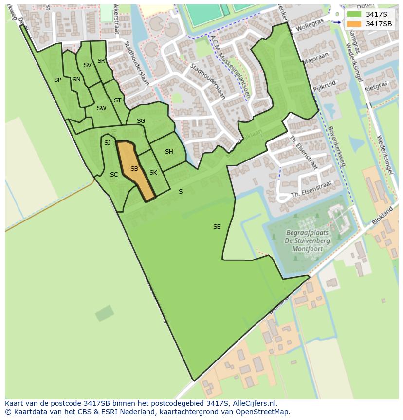Afbeelding van het postcodegebied 3417 SB op de kaart.