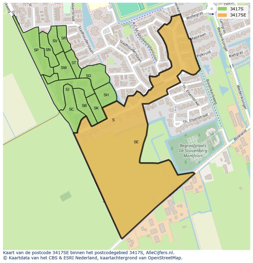Afbeelding van het postcodegebied 3417 SE op de kaart.