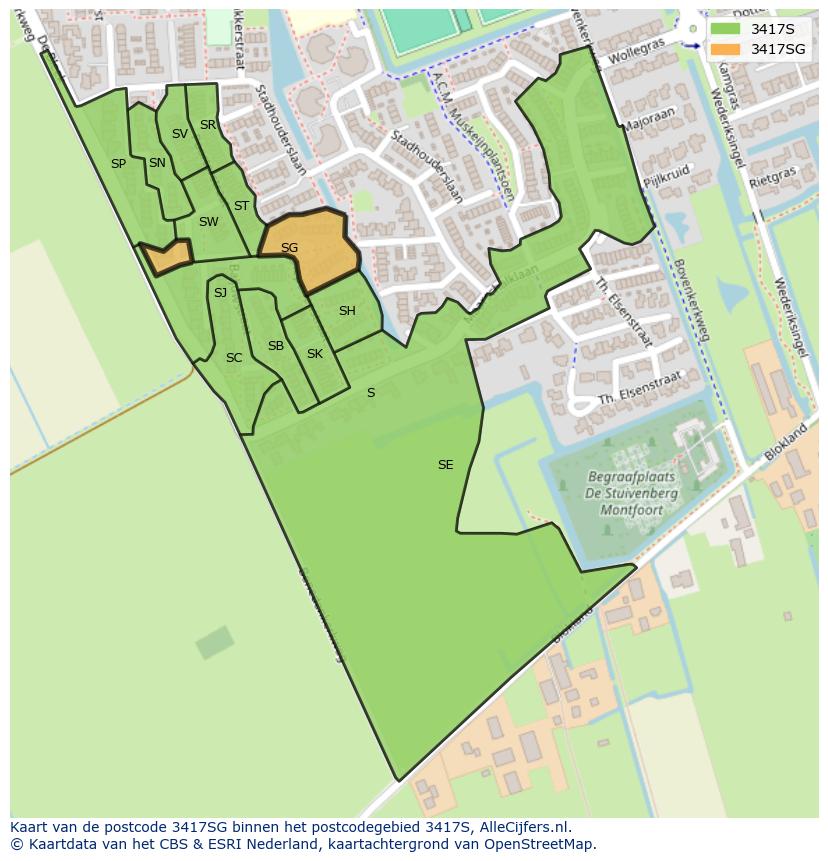 Afbeelding van het postcodegebied 3417 SG op de kaart.