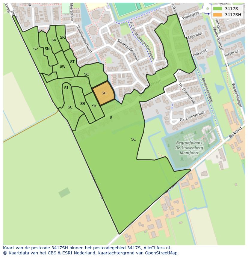 Afbeelding van het postcodegebied 3417 SH op de kaart.