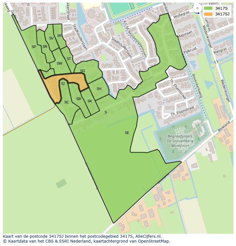 Afbeelding van het postcodegebied 3417 SJ op de kaart.