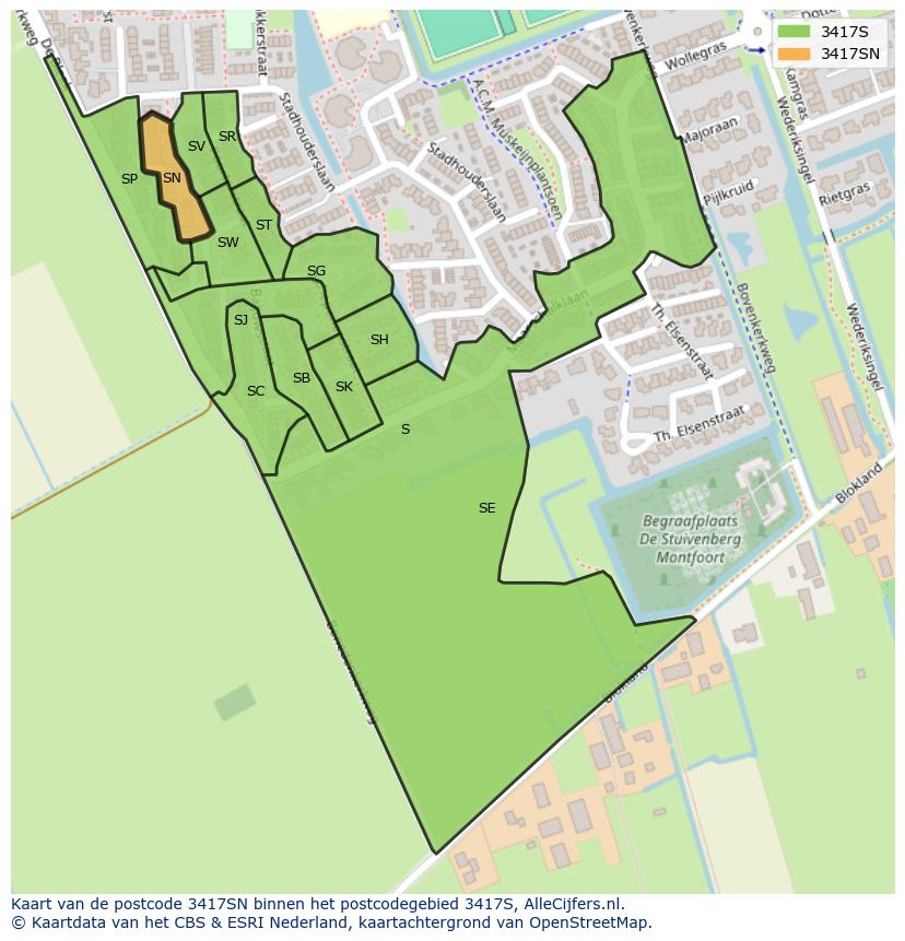 Afbeelding van het postcodegebied 3417 SN op de kaart.