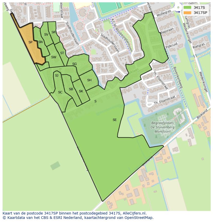 Afbeelding van het postcodegebied 3417 SP op de kaart.