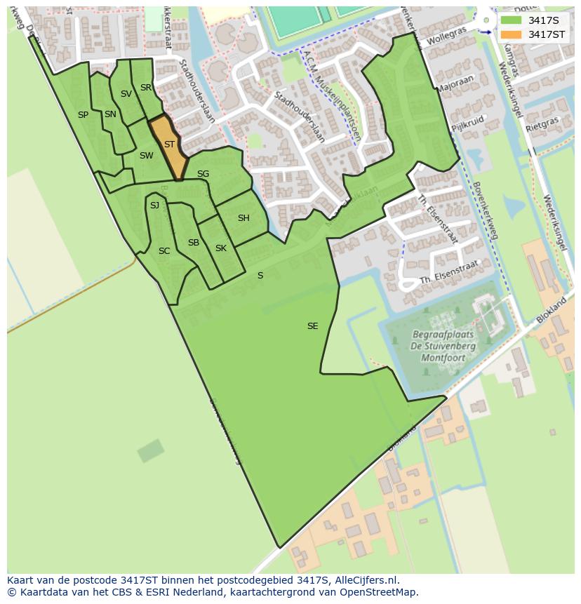 Afbeelding van het postcodegebied 3417 ST op de kaart.