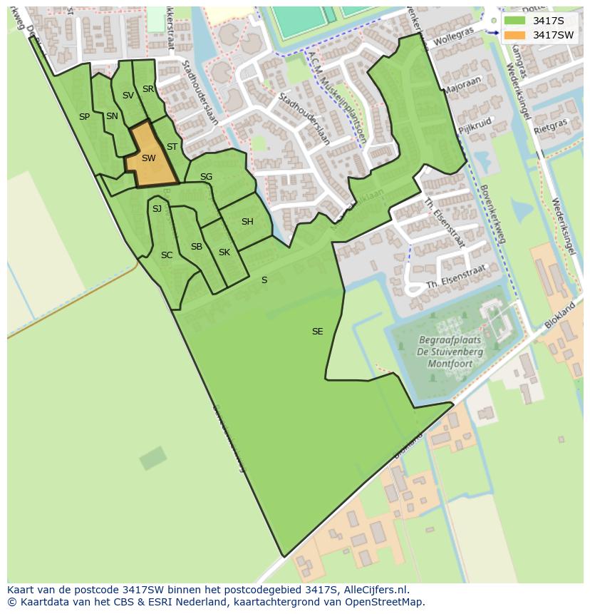 Afbeelding van het postcodegebied 3417 SW op de kaart.