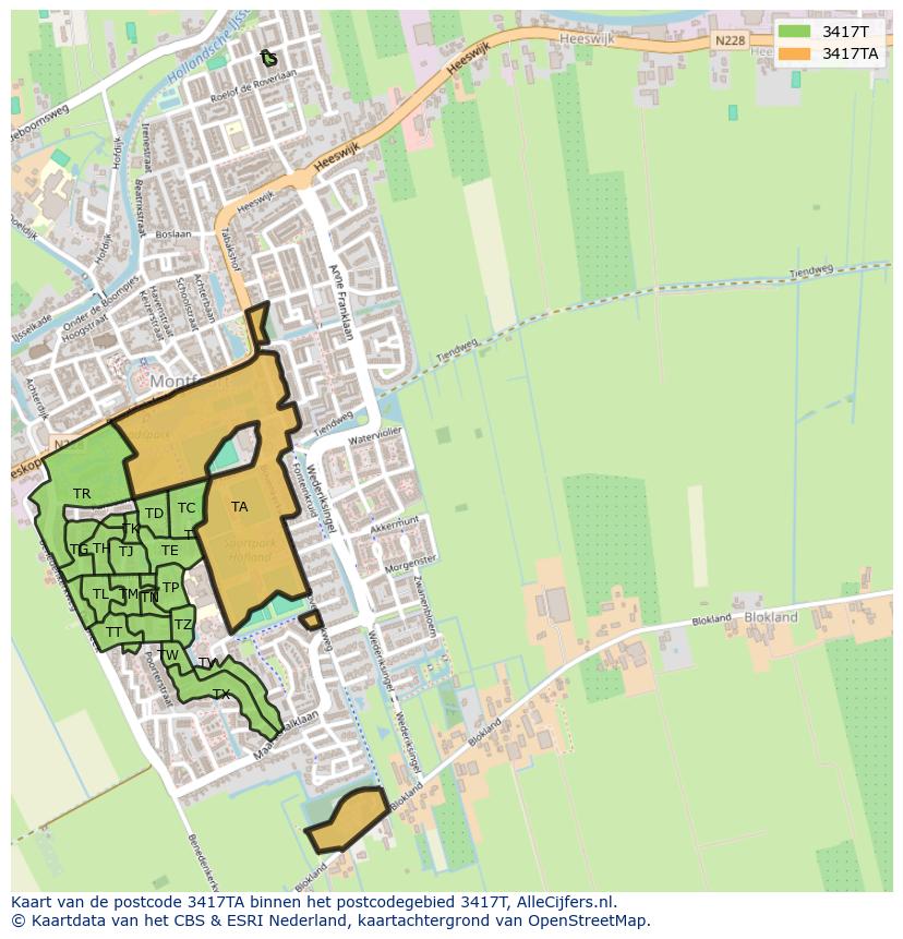 Afbeelding van het postcodegebied 3417 TA op de kaart.