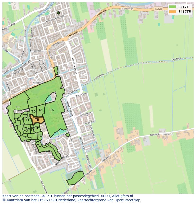 Afbeelding van het postcodegebied 3417 TE op de kaart.