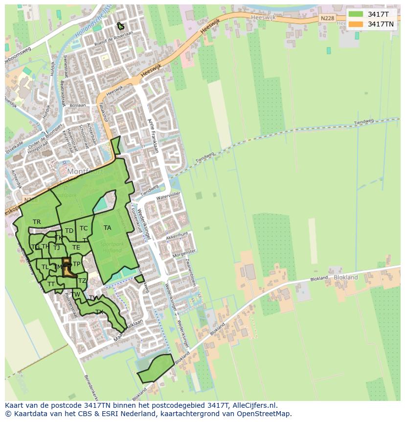 Afbeelding van het postcodegebied 3417 TN op de kaart.