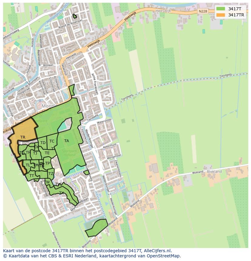 Afbeelding van het postcodegebied 3417 TR op de kaart.