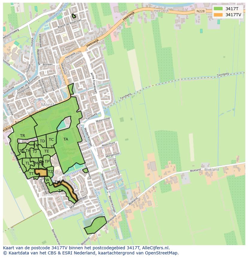 Afbeelding van het postcodegebied 3417 TV op de kaart.