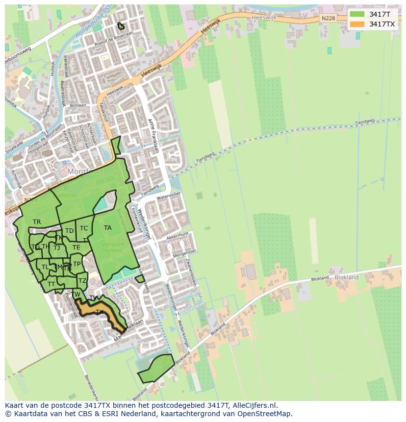 Afbeelding van het postcodegebied 3417 TX op de kaart.