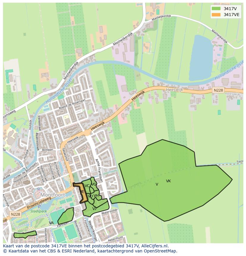 Afbeelding van het postcodegebied 3417 VE op de kaart.