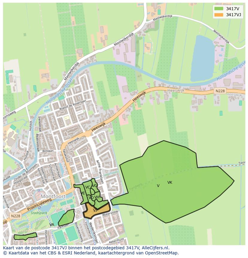 Afbeelding van het postcodegebied 3417 VJ op de kaart.