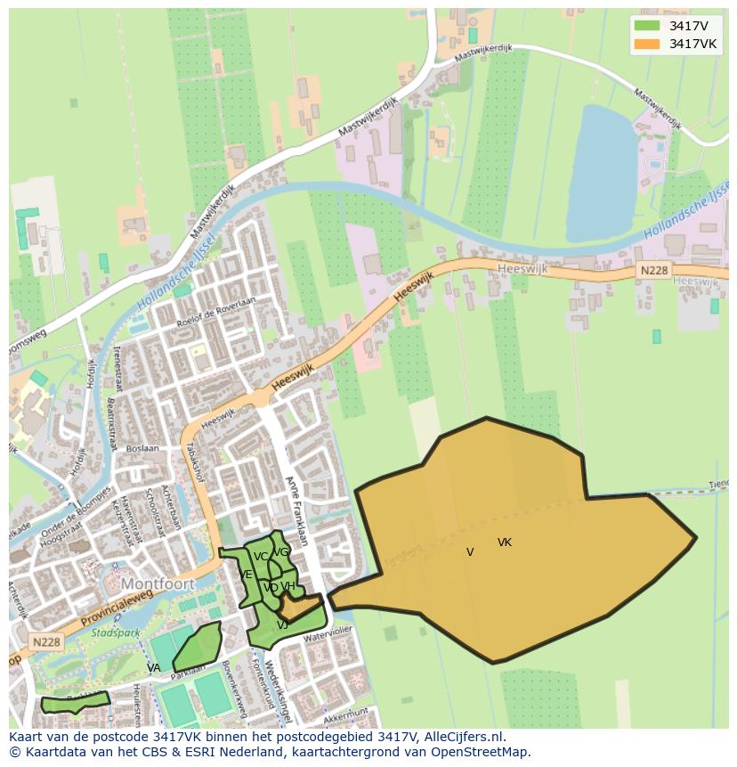 Afbeelding van het postcodegebied 3417 VK op de kaart.