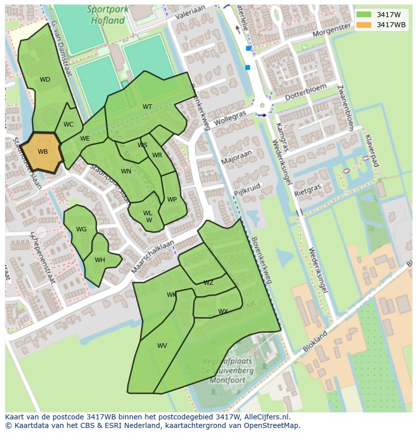 Afbeelding van het postcodegebied 3417 WB op de kaart.