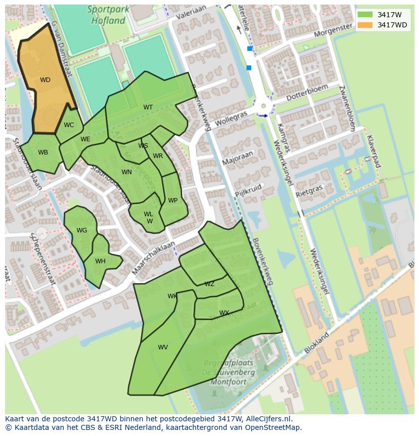 Afbeelding van het postcodegebied 3417 WD op de kaart.