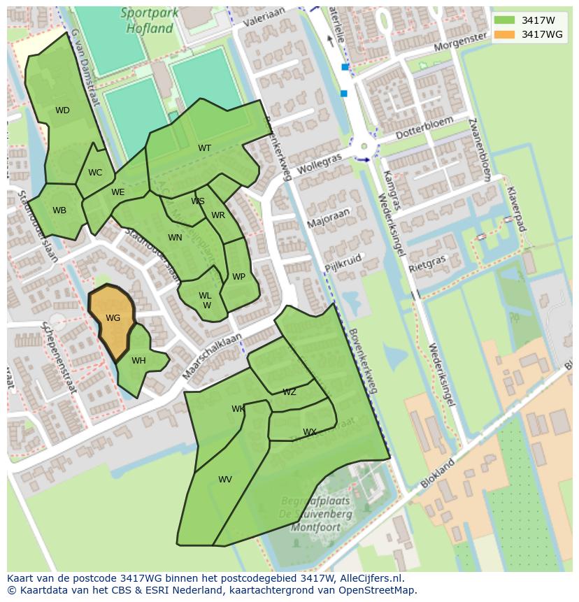 Afbeelding van het postcodegebied 3417 WG op de kaart.