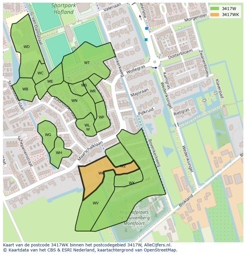 Afbeelding van het postcodegebied 3417 WK op de kaart.