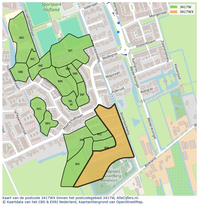 Afbeelding van het postcodegebied 3417 WX op de kaart.