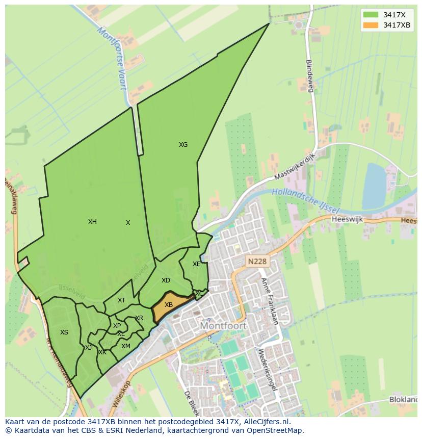 Afbeelding van het postcodegebied 3417 XB op de kaart.