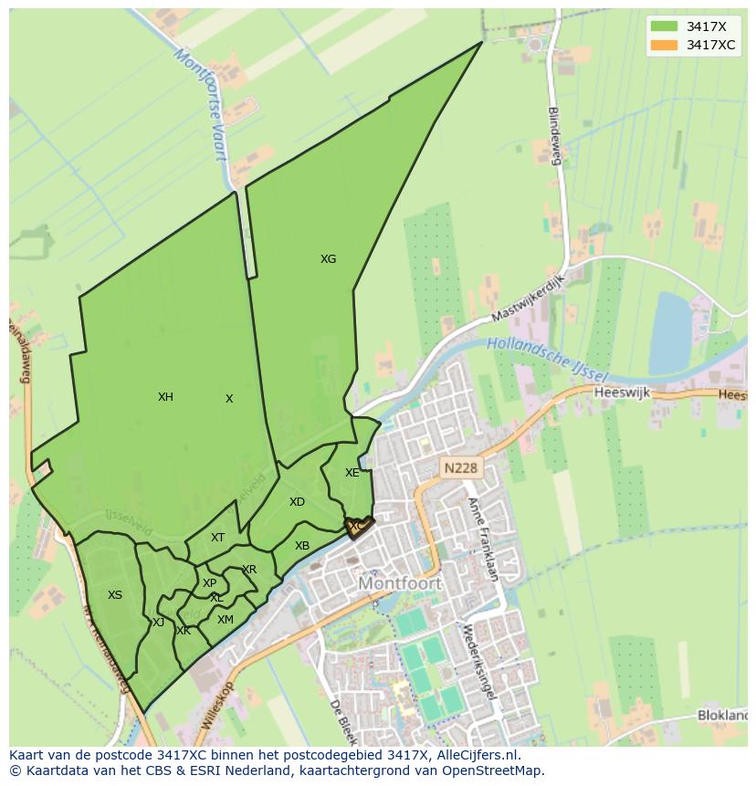 Afbeelding van het postcodegebied 3417 XC op de kaart.