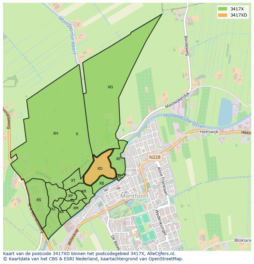 Afbeelding van het postcodegebied 3417 XD op de kaart.