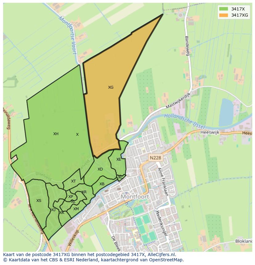 Afbeelding van het postcodegebied 3417 XG op de kaart.